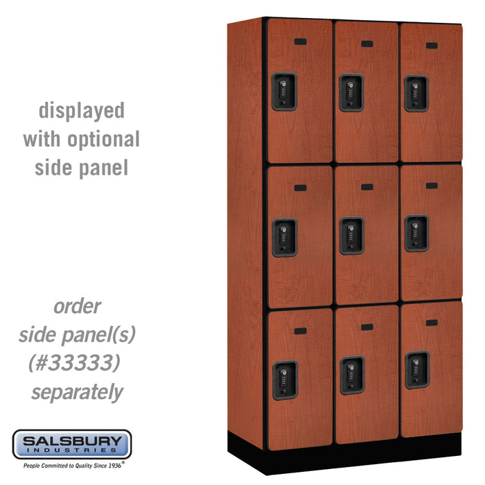 Salsbury 12" Wide Triple Tier Designer Wood Locker - 3 Wide - 6 Feet High - 18 Inches Deep - Cherry - Black Resettable Combination Locks - Sweatfully