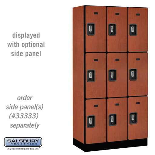 Salsbury 12" Wide Triple Tier Designer Wood Locker - 3 Wide - 6 Feet High - 18 Inches Deep - Cherry - Silver Resettable Combination Locks - Sweatfully