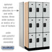 Salsbury 12" Wide Triple Tier Designer Wood Locker - 3 Wide - 6 Feet High - 18 Inches Deep - Gray - Black Resettable Combination Locks - Sweatfully