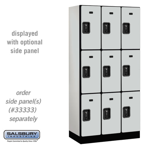 Salsbury 12" Wide Triple Tier Designer Wood Locker - 3 Wide - 6 Feet High - 18 Inches Deep - Gray - Black Resettable Combination Locks - Sweatfully