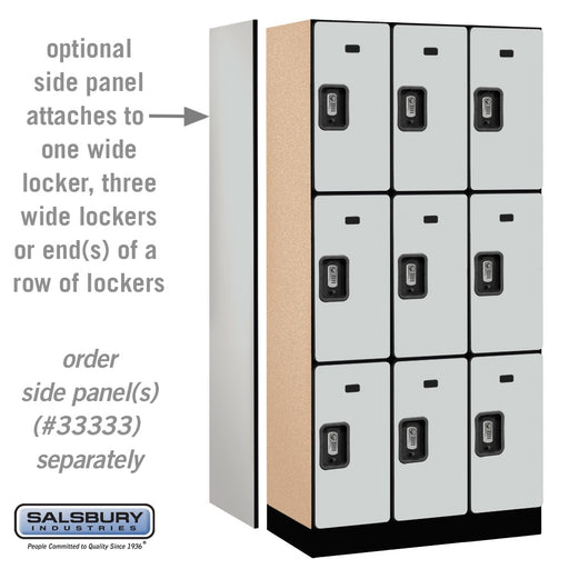 Salsbury 12" Wide Triple Tier Designer Wood Locker - 3 Wide - 6 Feet High - 18 Inches Deep - Gray - Silver Resettable Combination Locks - Sweatfully