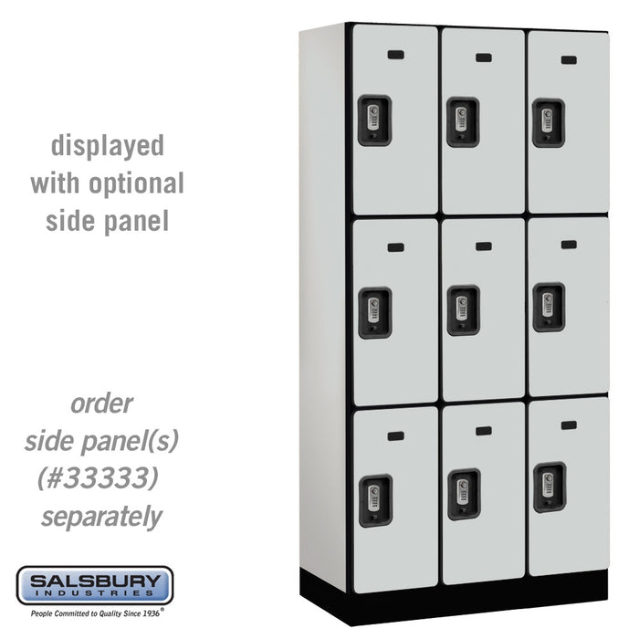 Salsbury 12" Wide Triple Tier Designer Wood Locker - 3 Wide - 6 Feet High - 18 Inches Deep - Gray - Silver Resettable Combination Locks - Sweatfully