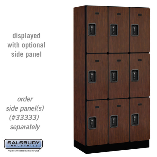 Salsbury 12" Wide Triple Tier Designer Wood Locker - 3 Wide - 6 Feet High - 18 Inches Deep - Mahogany - Black Resettable Combination Locks - Sweatfully
