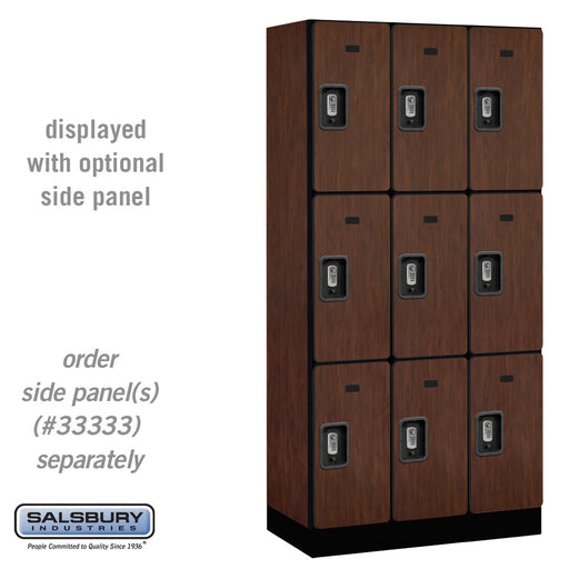 Salsbury 12" Wide Triple Tier Designer Wood Locker - 3 Wide - 6 Feet High - 18 Inches Deep - Mahogany - Silver Resettable Combination Locks - Sweatfully