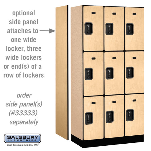 Salsbury 12" Wide Triple Tier Designer Wood Locker - 3 Wide - 6 Feet High - 18 Inches Deep - Maple - Black Resettable Combination Locks - Sweatfully