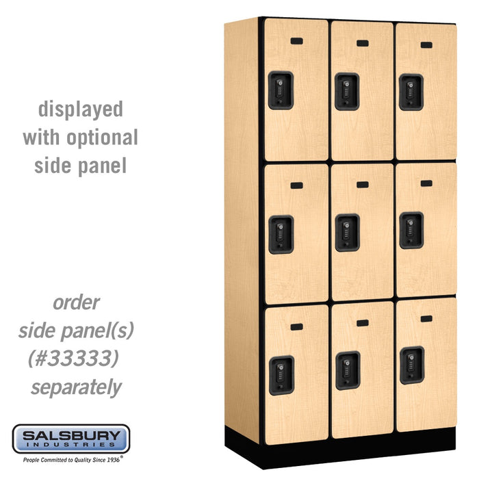 Salsbury 12" Wide Triple Tier Designer Wood Locker - 3 Wide - 6 Feet High - 18 Inches Deep - Maple - Black Resettable Combination Locks - Sweatfully