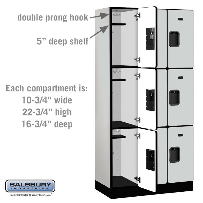 Salsbury 12" Wide Triple Tier Designer Wood Locker - 3 Wide - 6 Feet High - 18 Inches Deep - Gray - Hasps - Sweatfully