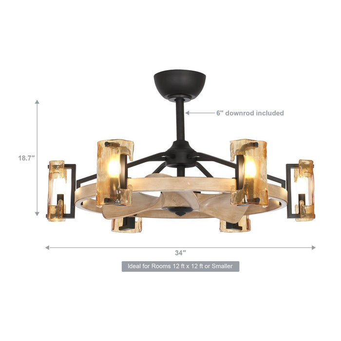 34" Bucholz Farmhouse DC Motor Downrod Mount Reversible Ceiling Fan with Lighting and Remote Control - Sweatfully