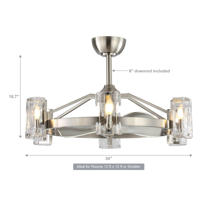 34" Bucholz Modern DC Motor Brushed Nickel Downrod Mount Reversible Ceiling Fan with LED Lighting and Remote Control - Sweatfully