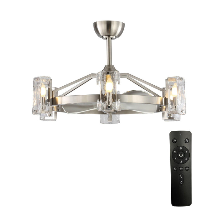 34" Bucholz Modern DC Motor Brushed Nickel Downrod Mount Reversible Ceiling Fan with LED Lighting and Remote Control - Sweatfully