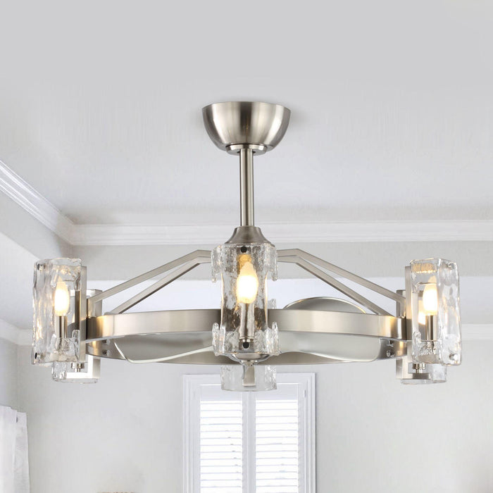 34" Bucholz Modern DC Motor Brushed Nickel Downrod Mount Reversible Ceiling Fan with LED Lighting and Remote Control - Sweatfully