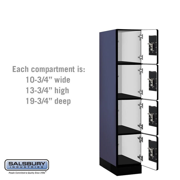 Salsbury 12" Wide Four Tier Designer Wood Locker - 1 Wide - 5 Feet High - 21 Inches Deep - Blue - Silver Resettable Combination Locks - Sweatfully