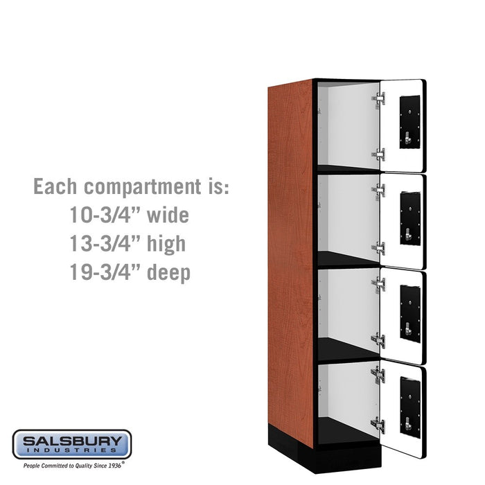 Salsbury 12" Wide Four Tier Designer Wood Locker - 1 Wide - 5 Feet High - 21 Inches Deep - Cherry - Silver Electronic Locks - Sweatfully