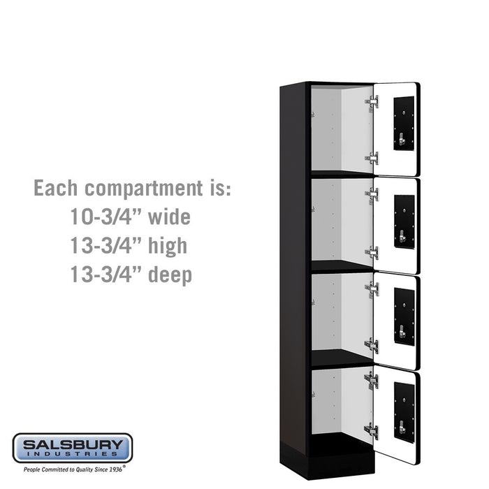 Salsbury 12" Wide Four Tier Designer Wood Locker - 1 Wide - 5 Feet High - 15 Inches Deep - Black - Black Electronic Locks - Sweatfully