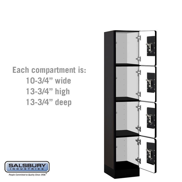 Salsbury 12" Wide Four Tier Designer Wood Locker - 1 Wide - 5 Feet High - 15 Inches Deep - Black - Black Resettable Combination Locks - Sweatfully