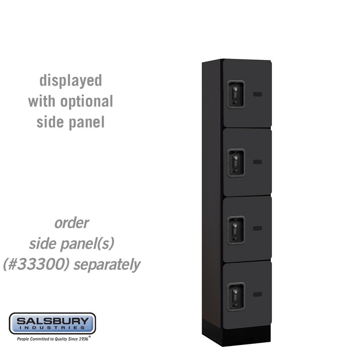 Salsbury 12" Wide Four Tier Designer Wood Locker - 1 Wide - 5 Feet High - 15 Inches Deep - Black - Black Resettable Combination Locks - Sweatfully