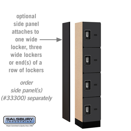 Salsbury 12" Wide Four Tier Designer Wood Locker - 1 Wide - 5 Feet High - 15 Inches Deep - Black - Silver Resettable Combination Locks - Sweatfully