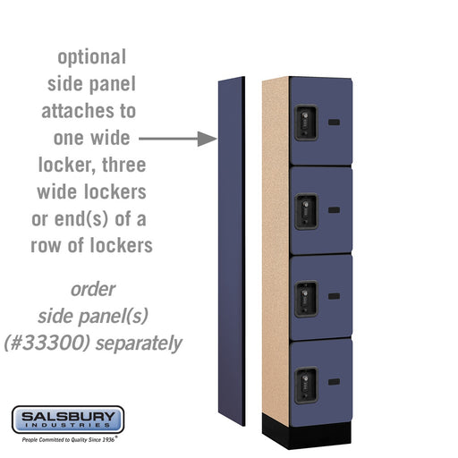 Salsbury 12" Wide Four Tier Designer Wood Locker - 1 Wide - 5 Feet High - 15 Inches Deep - Blue - Black Resettable Combination Locks - Sweatfully