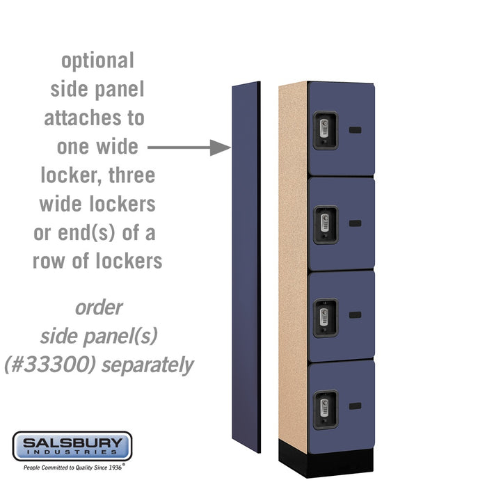 Salsbury 12" Wide Four Tier Designer Wood Locker - 1 Wide - 5 Feet High - 15 Inches Deep - Blue - Silver Resettable Combination Locks - Sweatfully