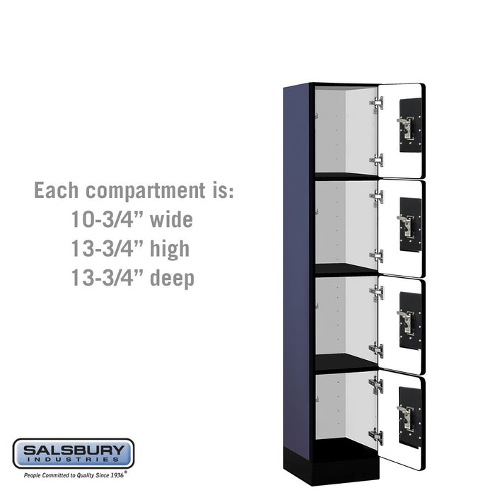 Salsbury 12" Wide Four Tier Designer Wood Locker - 1 Wide - 5 Feet High - 15 Inches Deep - Blue - Silver Resettable Combination Locks - Sweatfully
