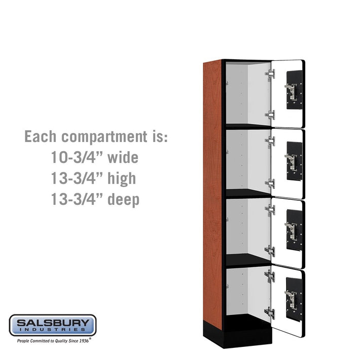 Salsbury 12" Wide Four Tier Designer Wood Locker - 1 Wide - 5 Feet High - 15 Inches Deep - Cherry - Silver Resettable Combination Locks - Sweatfully