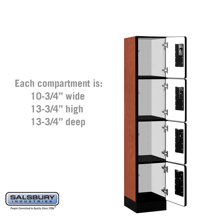 Salsbury 12" Wide Four Tier Designer Wood Locker - 1 Wide - 5 Feet High - 15 Inches Deep - Cherry - Hasps - Sweatfully