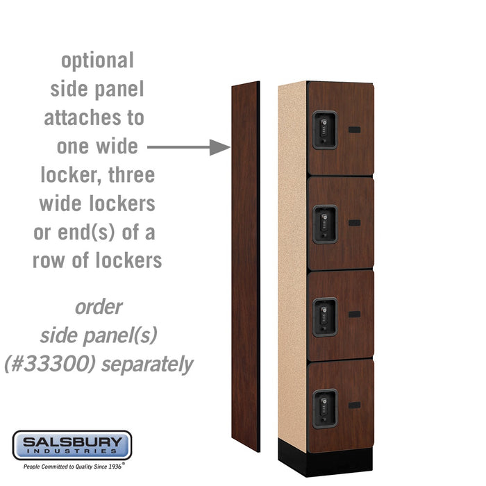Salsbury 12" Wide Four Tier Designer Wood Locker - 1 Wide - 5 Feet High - 15 Inches Deep - Mahogany - Black Resettable Combination Locks - Sweatfully