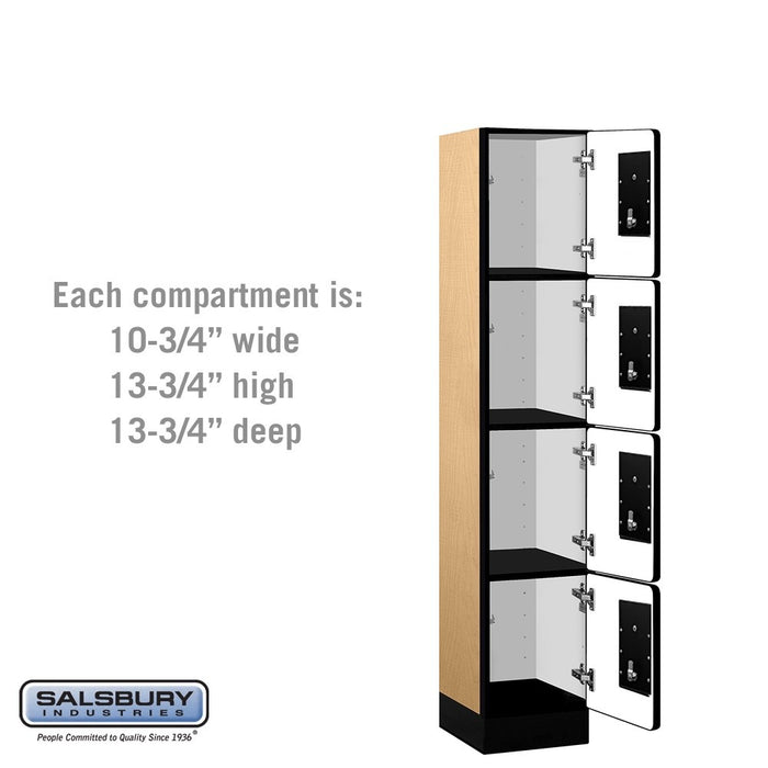 Salsbury 12" Wide Four Tier Designer Wood Locker - 1 Wide - 5 Feet High - 15 Inches Deep - Maple - Black Electronic Locks - Sweatfully