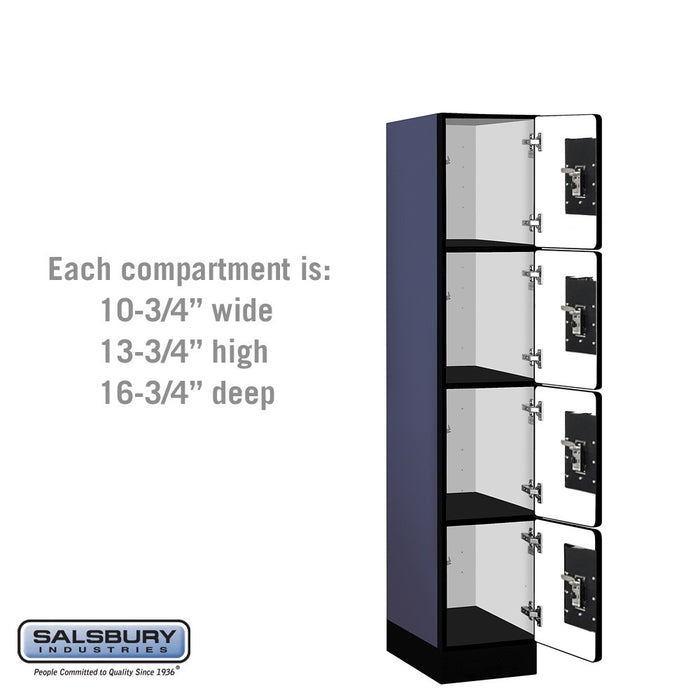 Salsbury 12" Wide Four Tier Designer Wood Locker - 1 Wide - 5 Feet High - 18 Inches Deep - Blue - Silver Resettable Combination Locks - Sweatfully