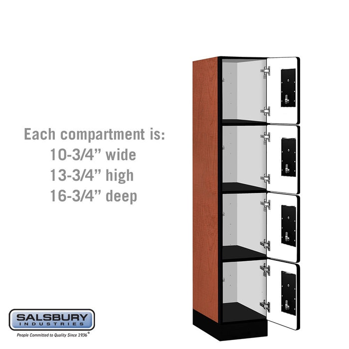 Salsbury 12" Wide Four Tier Designer Wood Locker - 1 Wide - 5 Feet High - 18 Inches Deep - Cherry - Black Electronic Locks - Sweatfully