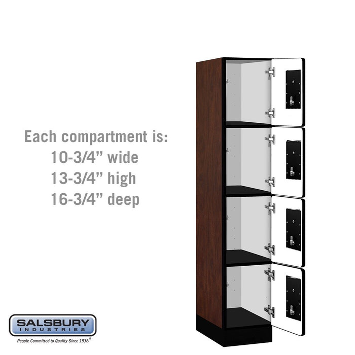 Salsbury 12" Wide Four Tier Designer Wood Locker - 1 Wide - 5 Feet High - 18 Inches Deep - Mahogany - Black Electronic Locks - Sweatfully