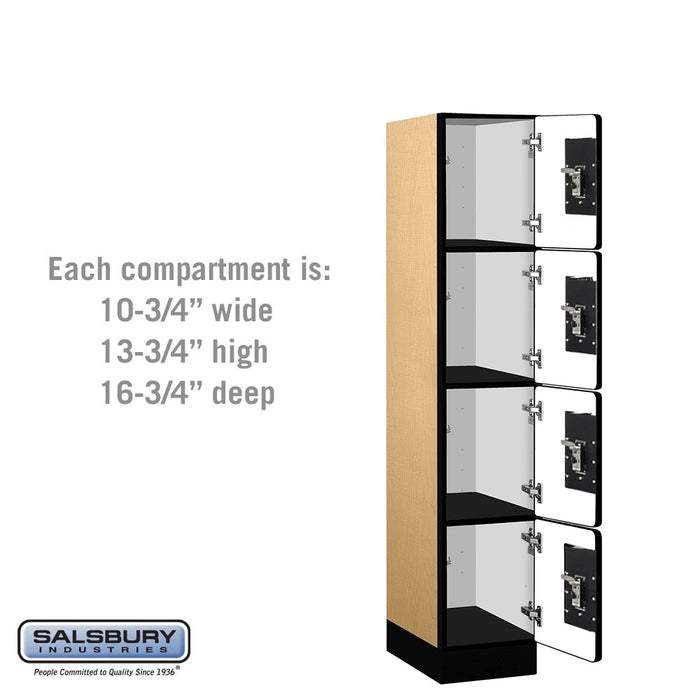 Salsbury 12" Wide Four Tier Designer Wood Locker - 1 Wide - 5 Feet High - 18 Inches Deep - Maple - Black Resettable Combination Locks - Sweatfully