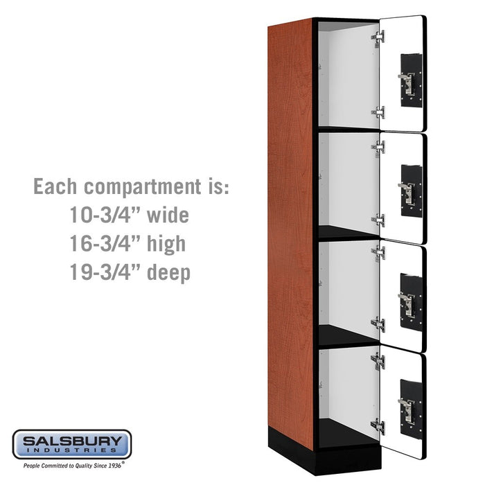Salsbury 12" Wide Four Tier Designer Wood Locker - 1 Wide - 6 Feet High - 21 Inches Deep - Cherry - Black Resettable Combination Locks - Sweatfully