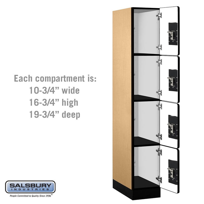Salsbury 12" Wide Four Tier Designer Wood Locker - 1 Wide - 6 Feet High - 21 Inches Deep - Maple - Silver Resettable Combination Locks - Sweatfully