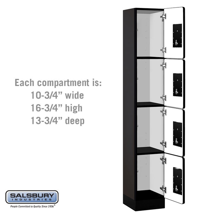 Salsbury 12" Wide Four Tier Designer Wood Locker - 1 Wide - 6 Feet High - 15 Inches Deep - Black - Black Electronic Locks - Sweatfully