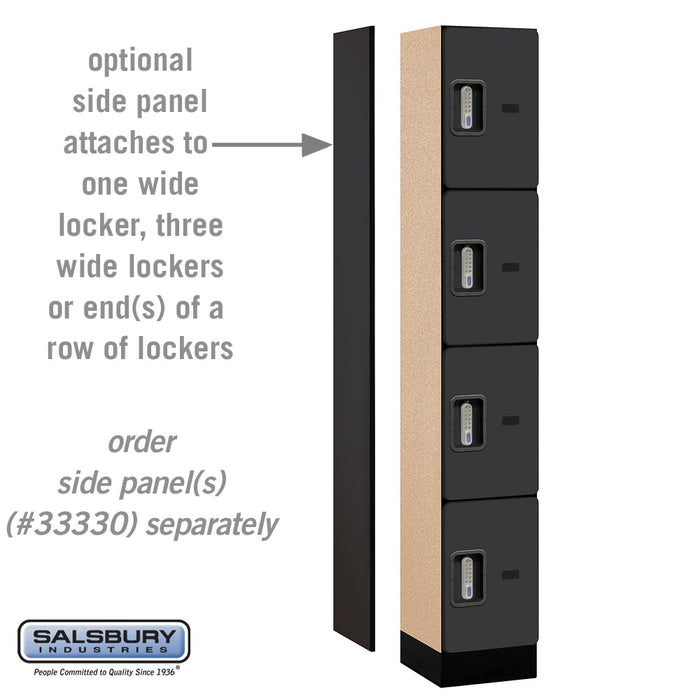 Salsbury 12" Wide Four Tier Designer Wood Locker - 1 Wide - 6 Feet High - 15 Inches Deep - Black - Silver Electronic Locks - Sweatfully