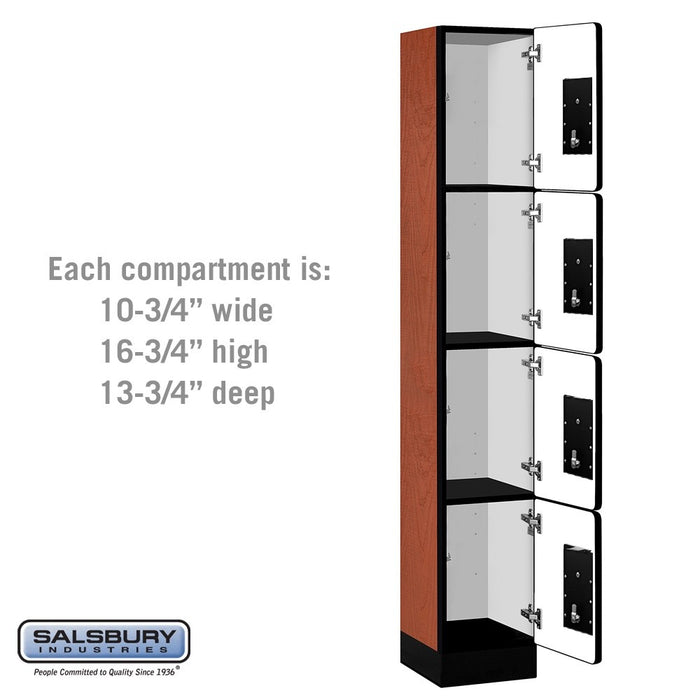 Salsbury 12" Wide Four Tier Designer Wood Locker - 1 Wide - 6 Feet High - 15 Inches Deep - Cherry - Silver Electronic Locks - Sweatfully
