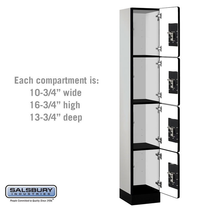 Salsbury 12" Wide Four Tier Designer Wood Locker - 1 Wide - 6 Feet High - 15 Inches Deep - Gray - Black Resettable Combination Locks - Sweatfully