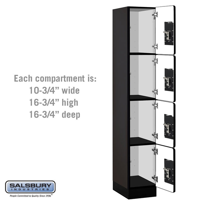 Salsbury 12" Wide Four Tier Designer Wood Locker - 1 Wide - 6 Feet High - 18 Inches Deep - Black - Black Resettable Combination Locks - Sweatfully