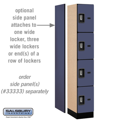 Salsbury 12" Wide Four Tier Designer Wood Locker - 1 Wide - 6 Feet High - 18 Inches Deep - Blue - Silver Resettable Combination Locks - Sweatfully