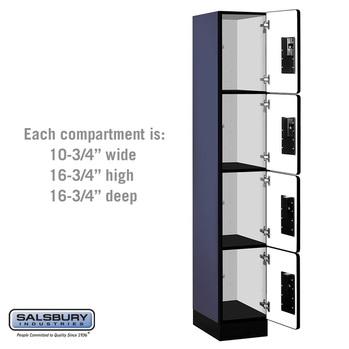 Salsbury 12" Wide Four Tier Designer Wood Locker - 1 Wide - 6 Feet High - 18 Inches Deep - Blue - Hasps - Sweatfully