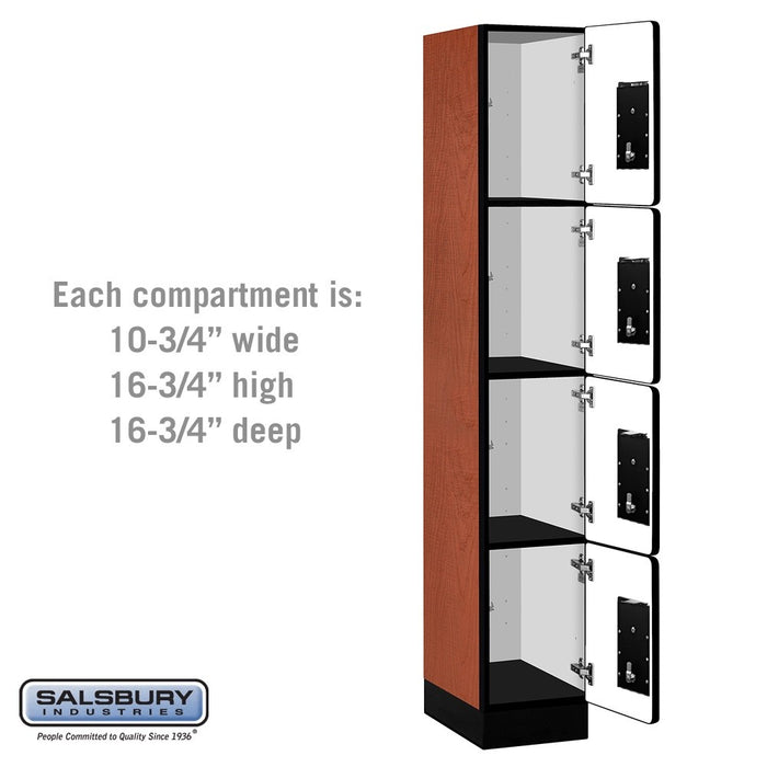Salsbury 12" Wide Four Tier Designer Wood Locker - 1 Wide - 6 Feet High - 18 Inches Deep - Cherry - Black Electronic Locks - Sweatfully