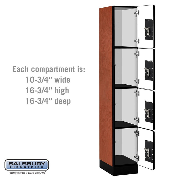 Salsbury 12" Wide Four Tier Designer Wood Locker - 1 Wide - 6 Feet High - 18 Inches Deep - Cherry - Black Resettable Combination Locks - Sweatfully