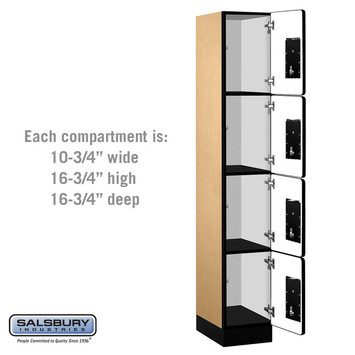 Salsbury 12" Wide Four Tier Designer Wood Locker - 1 Wide - 6 Feet High - 18 Inches Deep - Maple - Black Electronic Locks - Sweatfully