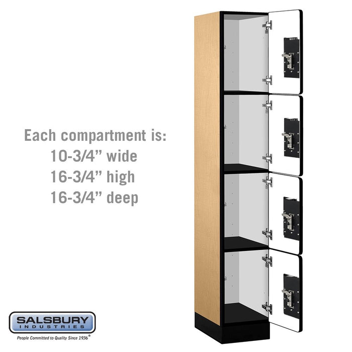 Salsbury 12" Wide Four Tier Designer Wood Locker - 1 Wide - 6 Feet High - 18 Inches Deep - Maple - Silver Resettable Combination Locks - Sweatfully