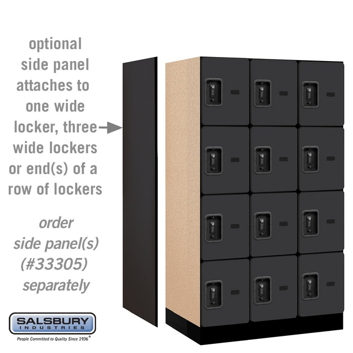 Salsbury 12" Wide Four Tier Designer Wood Locker - 3 Wide - 5 Feet High - 21 Inches Deep - Black - Black Resettable Combination Locks - Sweatfully