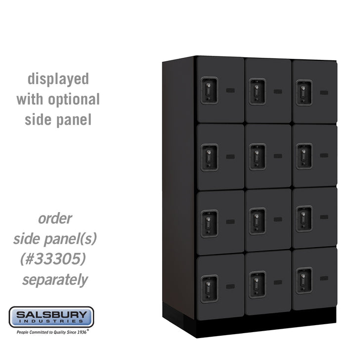 Salsbury 12" Wide Four Tier Designer Wood Locker - 3 Wide - 5 Feet High - 21 Inches Deep - Black - Black Resettable Combination Locks - Sweatfully