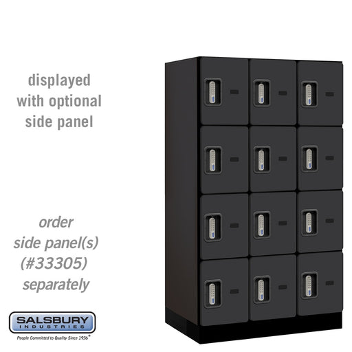 Salsbury 12" Wide Four Tier Designer Wood Locker - 3 Wide - 5 Feet High - 21 Inches Deep - Black - Silver Electronic Locks - Sweatfully