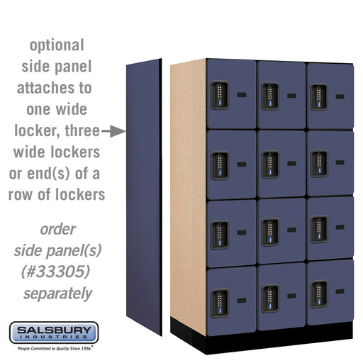 Salsbury 12" Wide Four Tier Designer Wood Locker - 3 Wide - 5 Feet High - 21 Inches Deep - Blue - Black Electronic Locks - Sweatfully