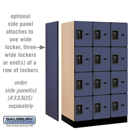 Salsbury 12" Wide Four Tier Designer Wood Locker - 3 Wide - 5 Feet High - 21 Inches Deep - Blue - Black Resettable Combination Locks - Sweatfully